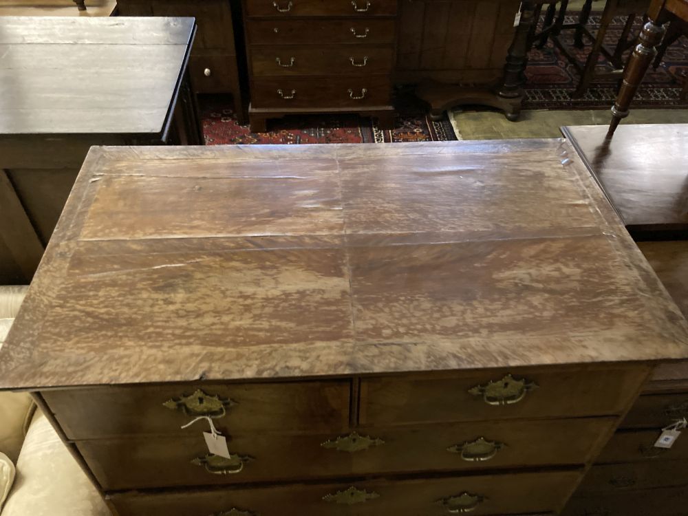 An 18th century walnut chest on stand, width 98cm, depth 56cm, height 122cm